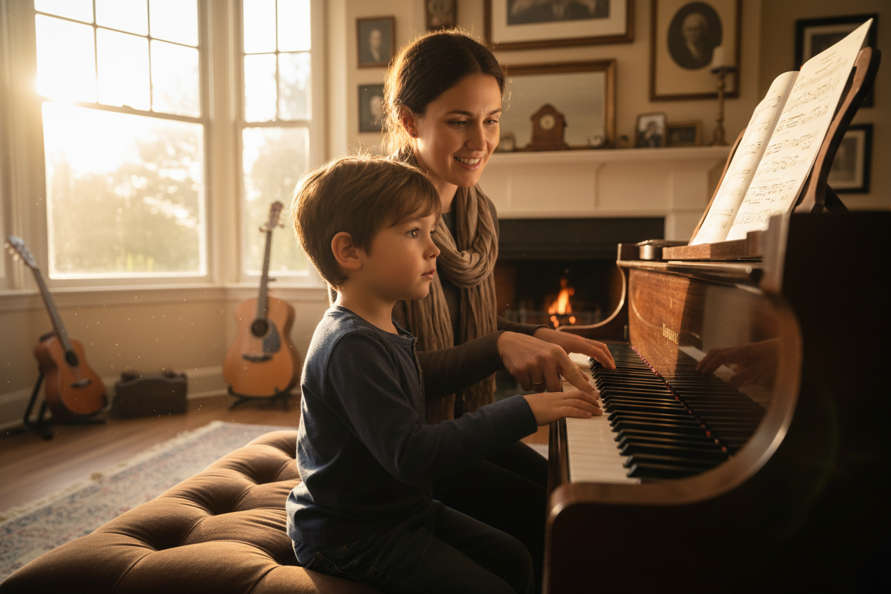 pianist teaching a child